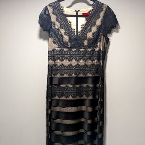 JS Collections size 10 Black Satin and Lace lined V-neck dress for any occasion